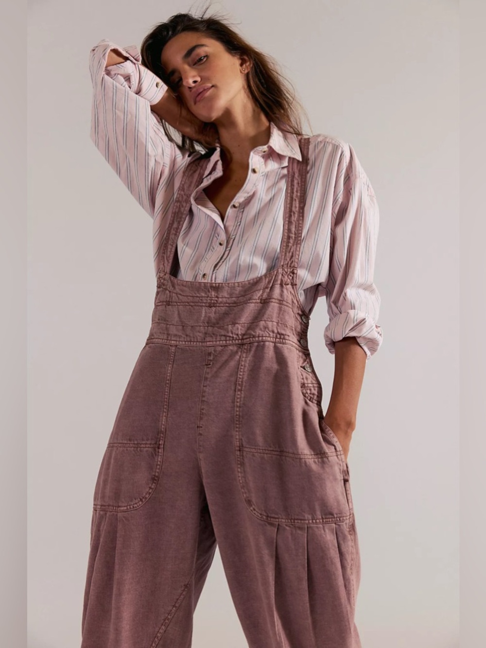 NWT Free People Felix Tapered Overalls Brownie - Picture 4 of 7